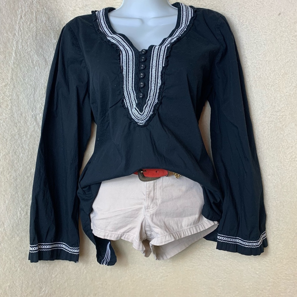 Dana Buchman L Black & White BOHO Top